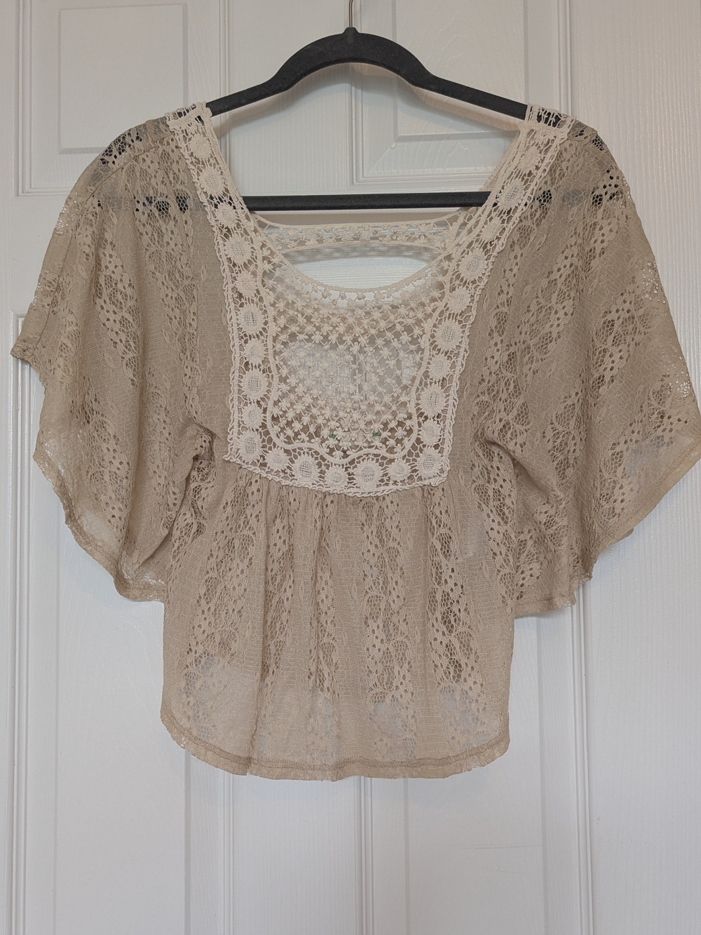 Staring at Stars Cream Crochet Flutter Sleeve Tunic